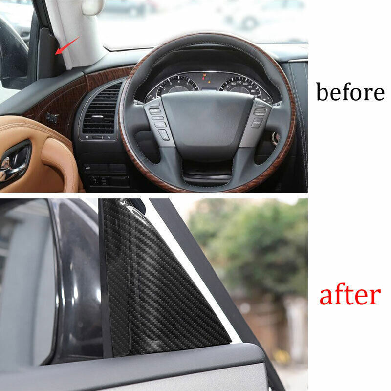 for Nissan Armada Patrol 17-24 Carbon Fiber A Post Front Triangle Cover Trim 2X