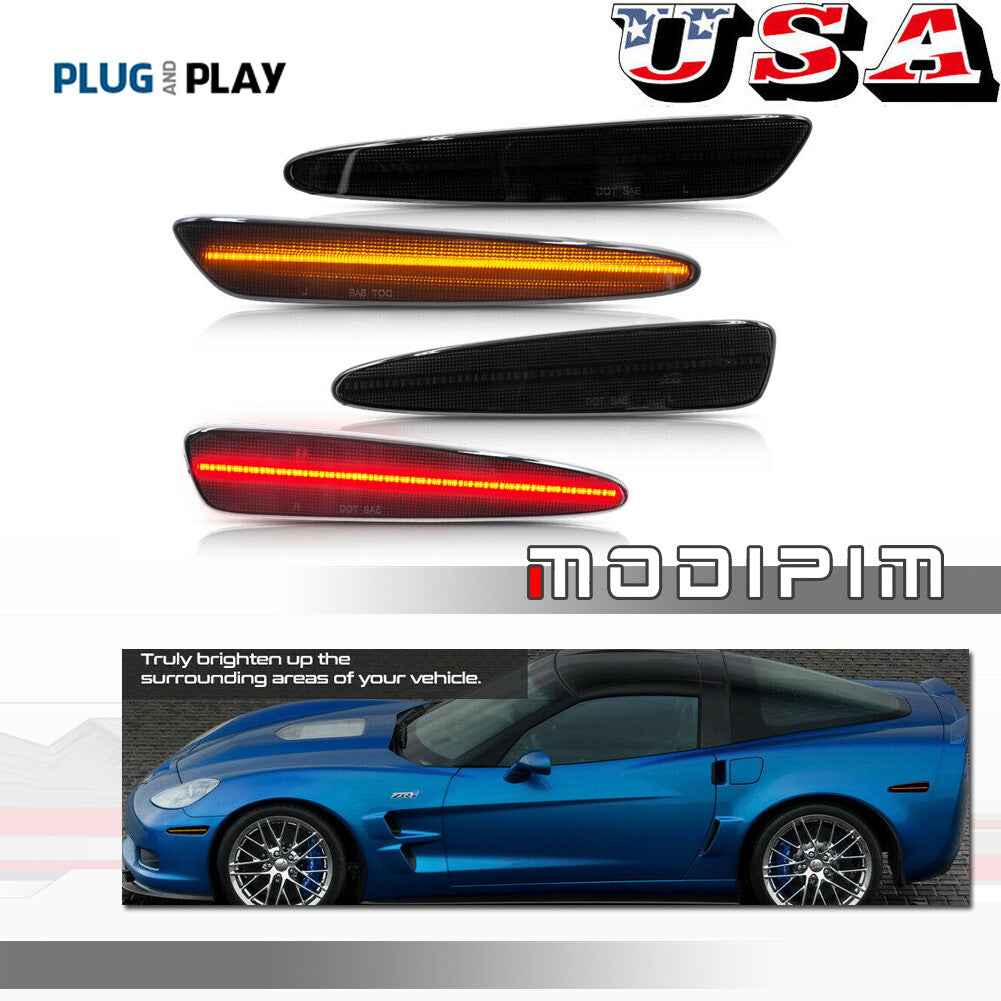 Four smoked-lens LED front and rear marker lights for 2005-13 for Chevrolet for Corvette C6