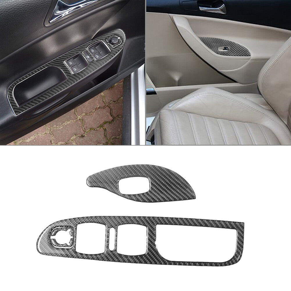 3x Carbon Fiber Front Window Control Cover Trim for Volkswagen for Passat 2006-2011