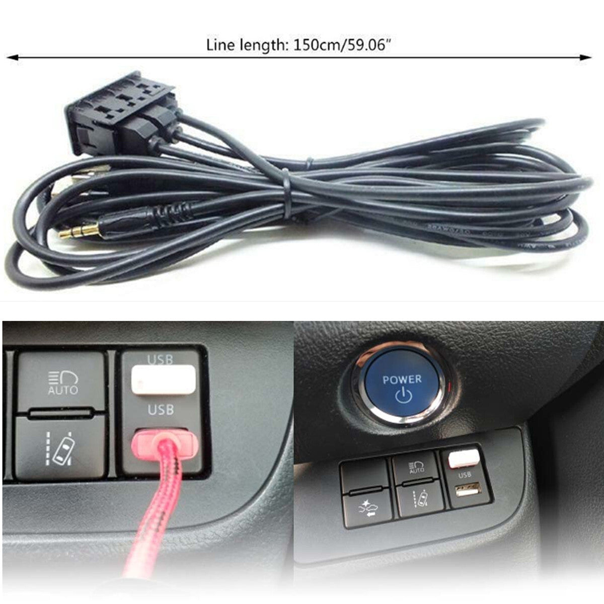 Car Dashboard Flush Mount Panel USB Typr C AUX Extension Lead Cable Kit 150CM
