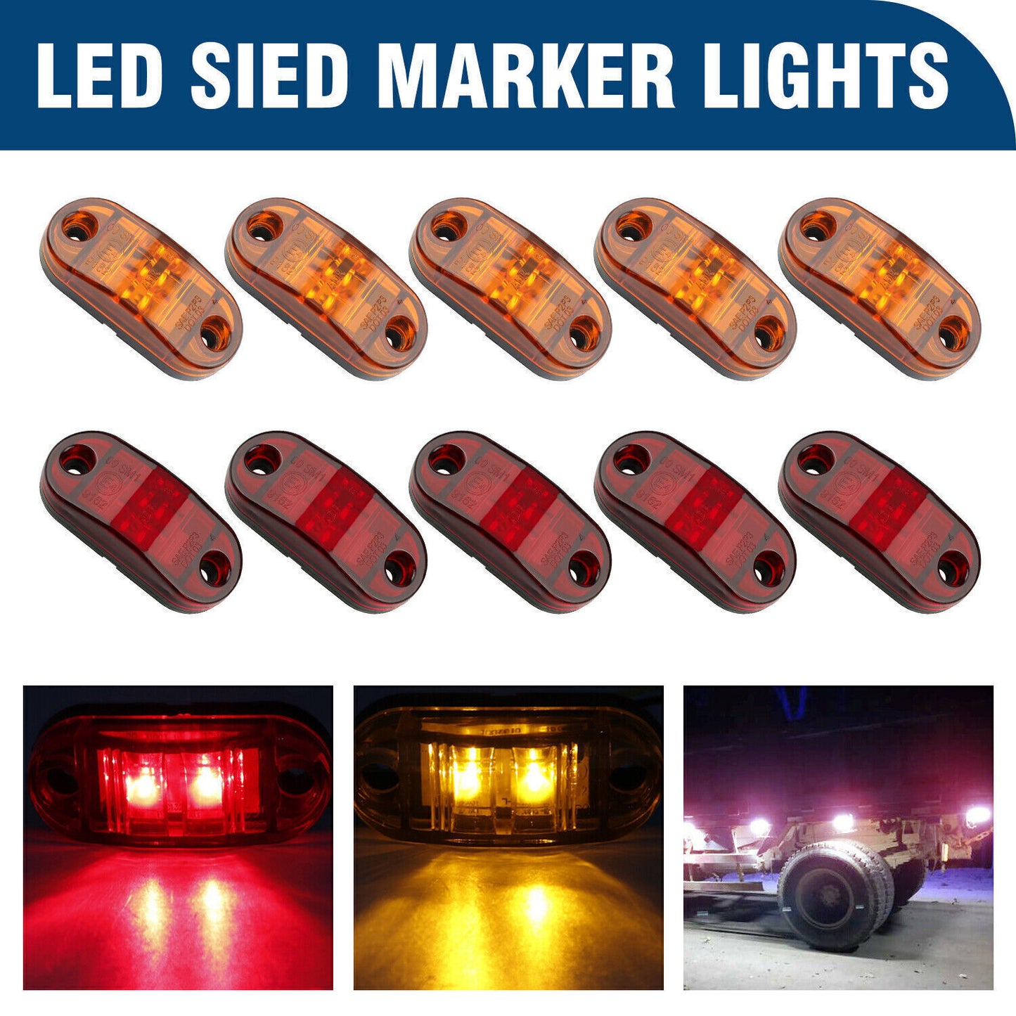 5-20PCS Oval Marker Lights LED Truck Trailer Clearance Side Lights Amber/Red AU