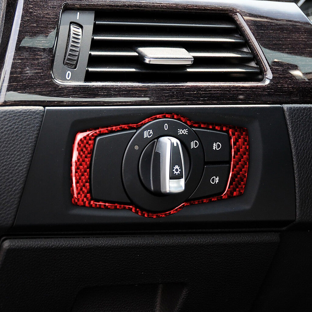 Red Carbon Fiber Headlight Switch Button Trim for BMW 3 Series E90 E92 2005-2012