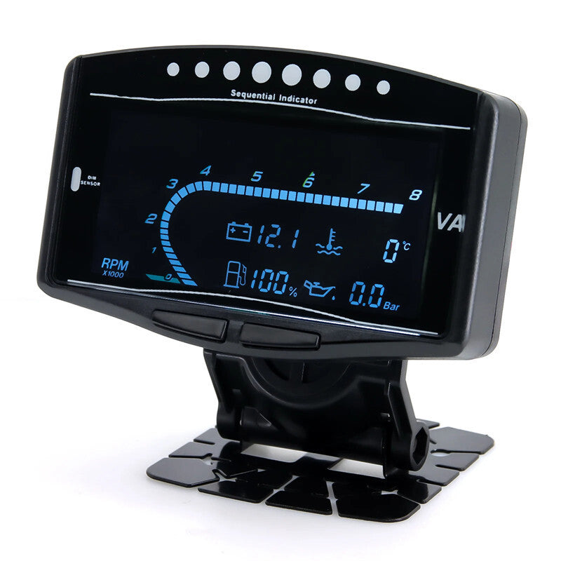 Universal Car LCD Digital Gauge 5 In 1 Tachometer Oil Pressure Sensor Temperatur