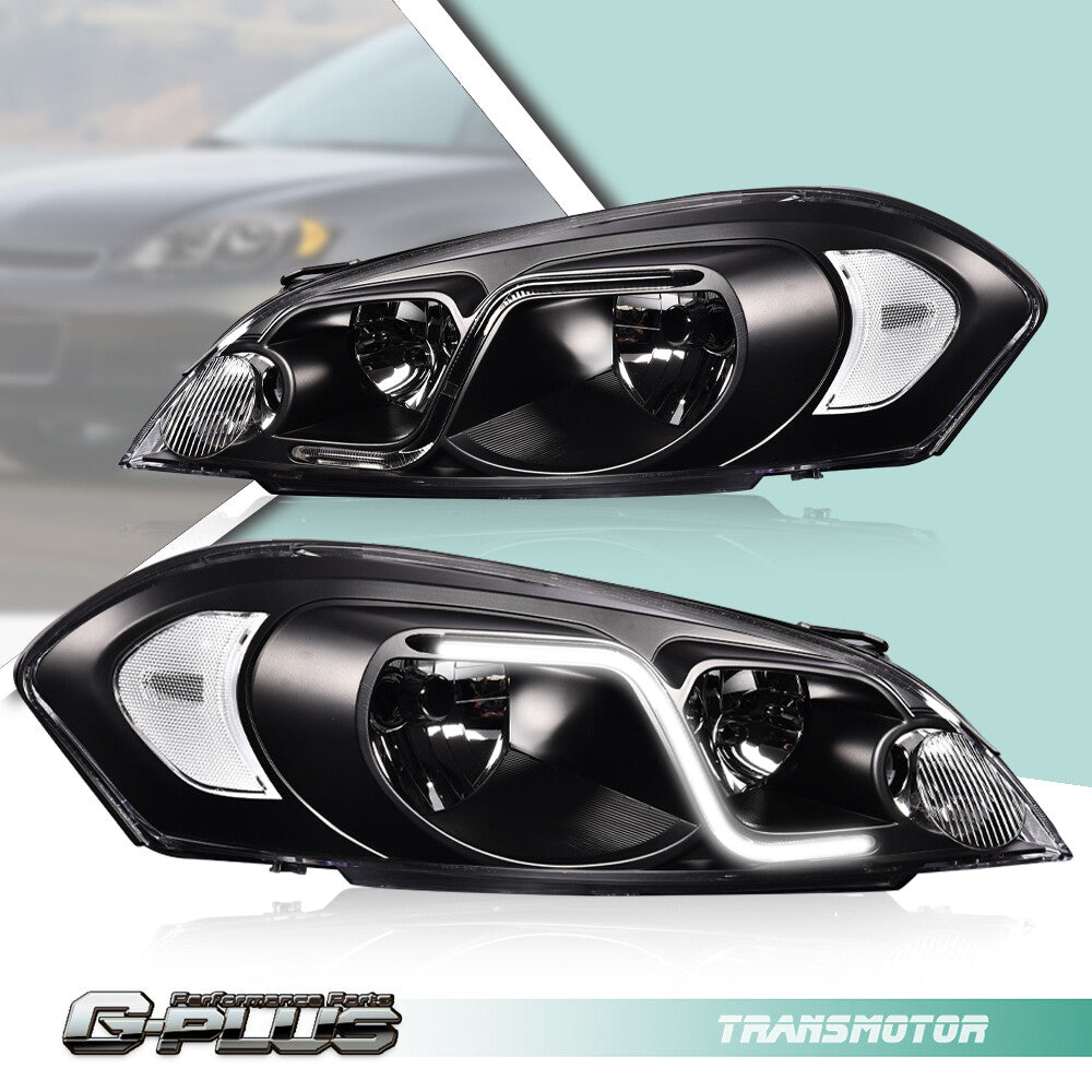 Transparent LED DRL for headlights, suitable for 2006-2016 for Chevrolet Impala/Monte Carlo, Black.