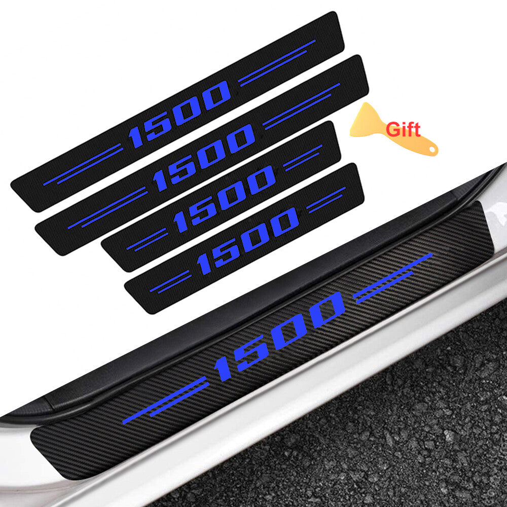4x for Dodge for Ram 1500 Carbon Fiber Blue Car Cab Door Sill Plate Cover Sticker