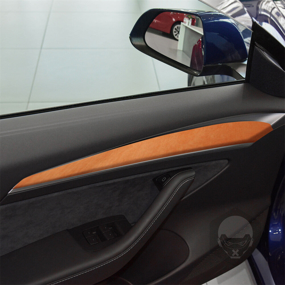 Soft Suede Orange Interior Door Panel Decorative Trim for Tesla Model 3 /Y 2020+