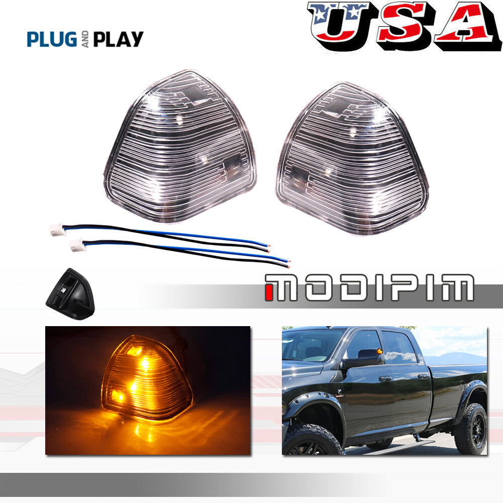 Transparent lens, amber LED side mirror turn signals suitable for Ram 1500, 2500, 3500