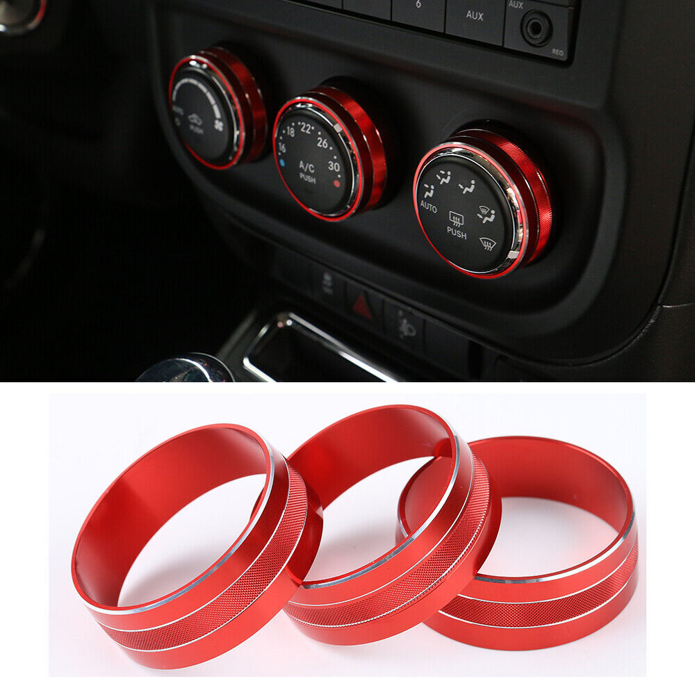 3pcs Red Air Conditioner Switch Knob Cover Trim for Jeep for Wrangler JK JKU 2011-18