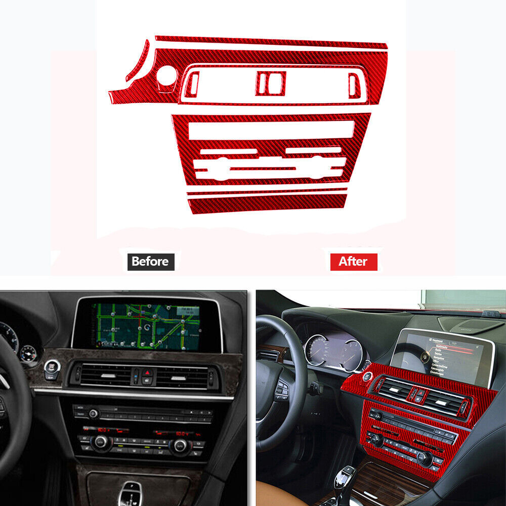 12Pcs Red Carbon Fiber Center Panel Cover Trim for BMW 6 Series F12 F13 2011-18