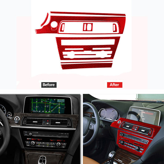 12Pcs Red Carbon Fiber Center Panel Cover Trim for BMW 6 Series F12 F13 2011-18
