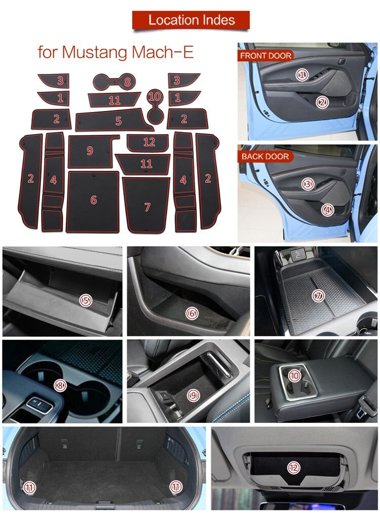 Car Gate Slot Cup Mat for Ford for Mustang Mach-E 2021 2022 Anti-Slip Mats Red