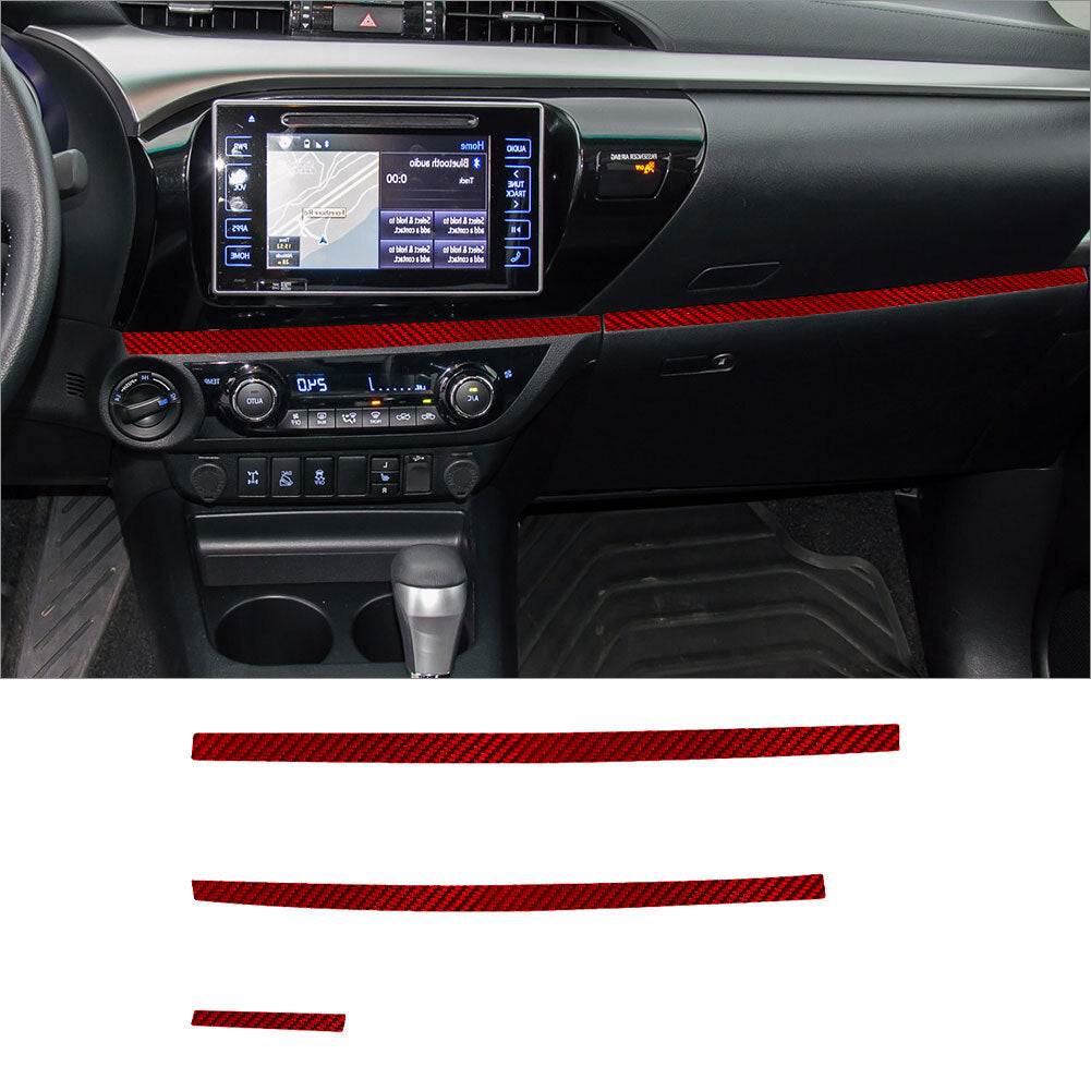 Red Carbon Fiber Interior Console Dashboard Cover Trim Strip for Toyota Hilux
