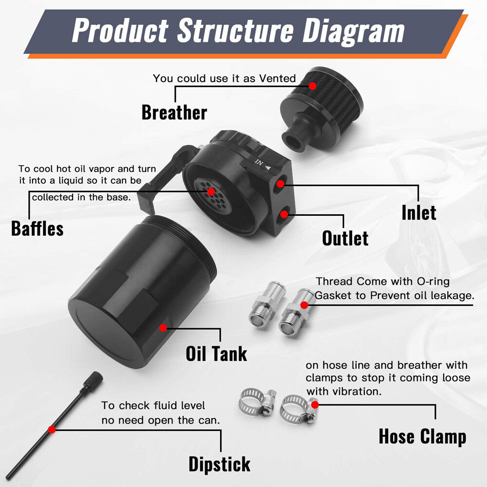 Universal Oil Catch Can Kit Reservoir Baffled Tank with Breather Filter Aluminum