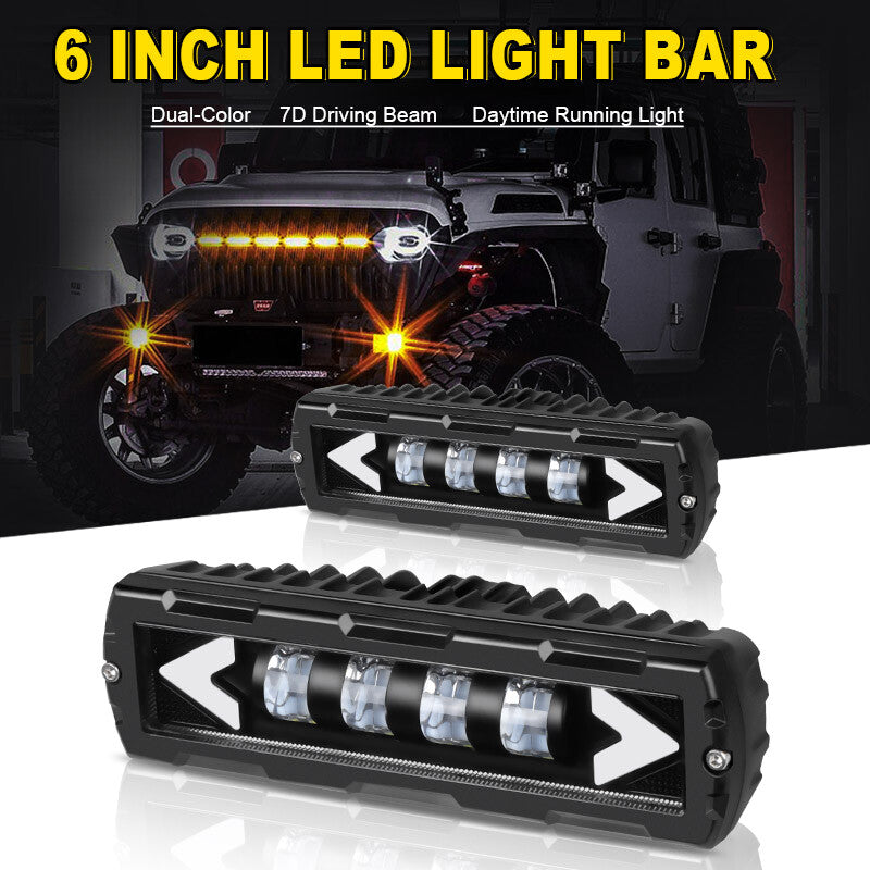 2X 6Inch LED Work Light Bar Spot Pods DRL Fog Driving Lamp Offroad Amber White