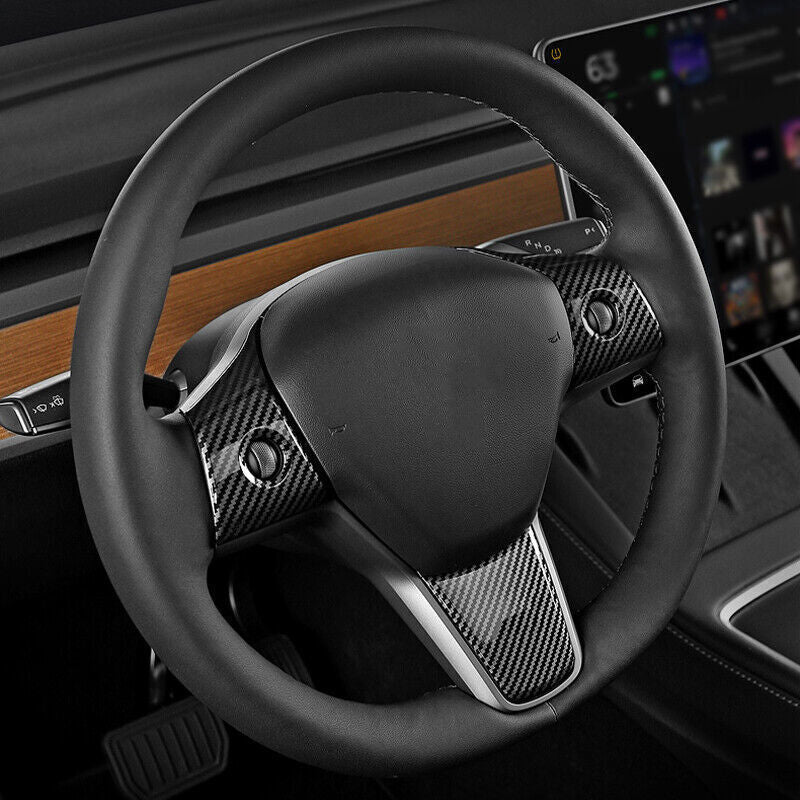 for Tesla Model 3/Y 2017-23 Carbon Fiber Steering Wheel button Frame cover trim