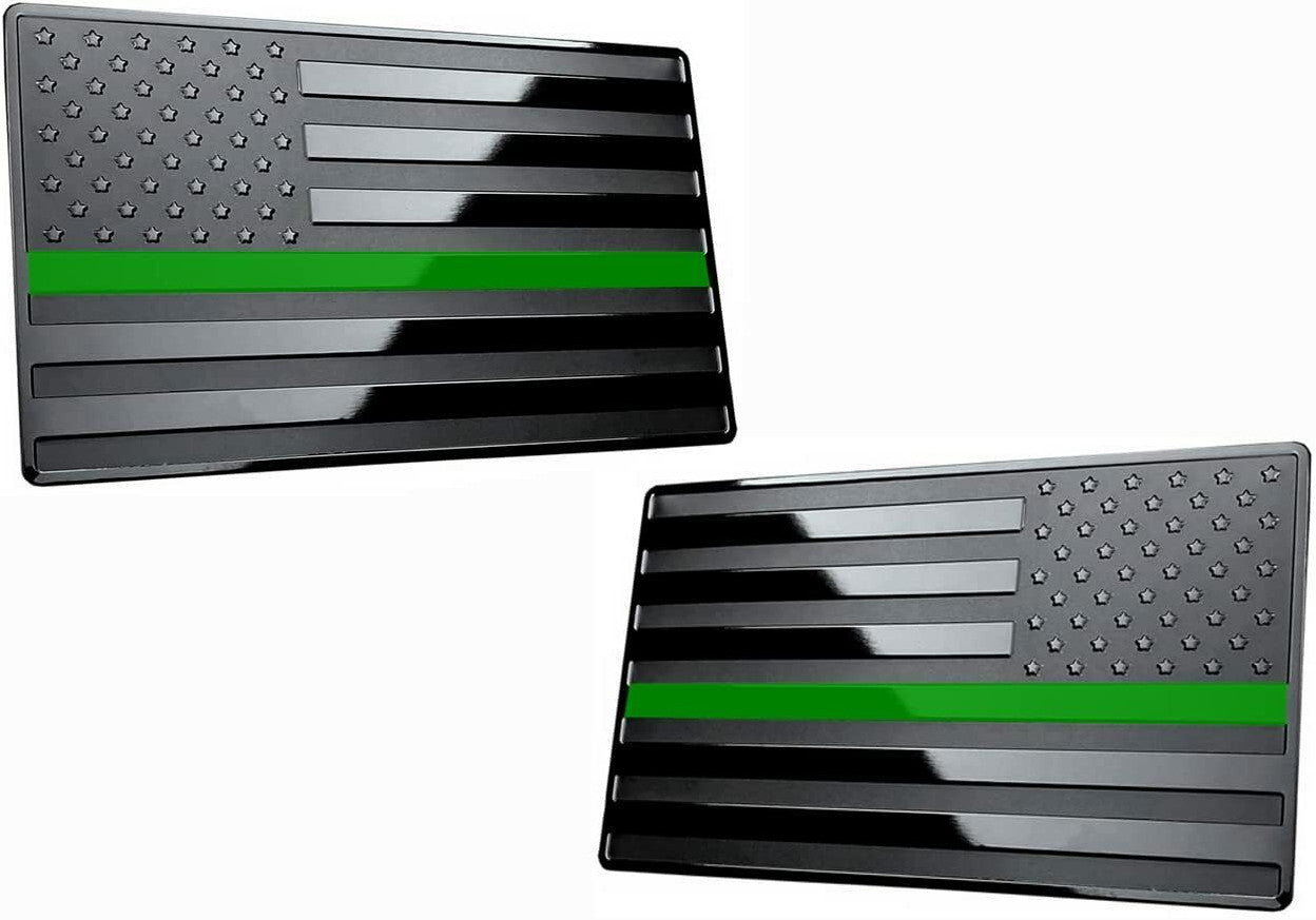 2-Piece Car Side Fender Rear Trunk Badge Stickers American Flag Black and Green  for ford
