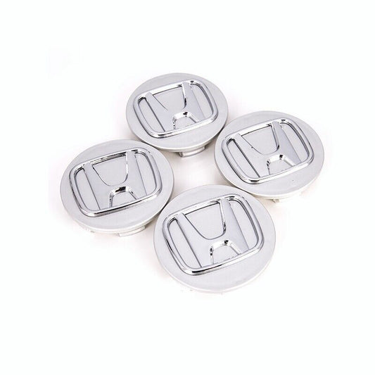 4-piece set of for Honda grey and silver wheel rims with center caps and chrome alloy logo, 69mm/2.75