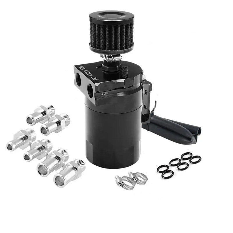 Car Black 2 Port Oil Catch Can Tank Fuel Tank Baffled Drain Air Oil Separator