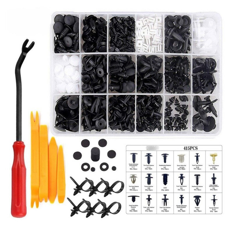 415Pcs Car Body Plastic Trim Retainer Fastener Clips Push Pin Fender Bumper Tool