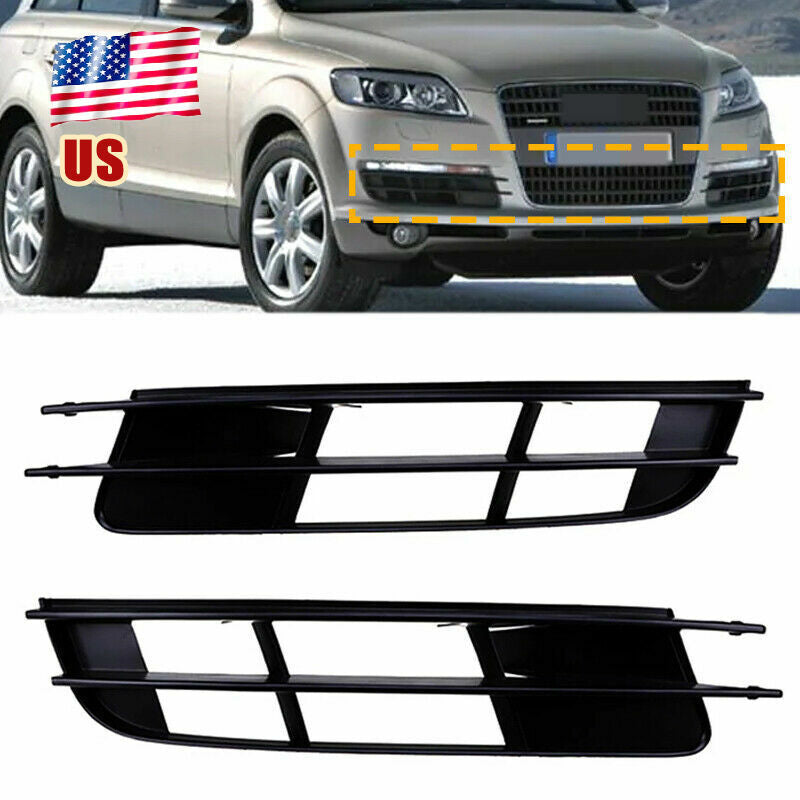 Pair Front Bumper Cover Grille Fog Light Plastic Black for Audi Q7 2007-2009