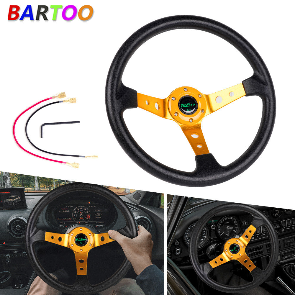 350mm 14inch Deep Dish 6 Bolt Racing Steering Wheel Aluminum Horn Button