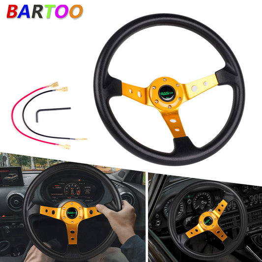 350mm 14inch Deep Dish 6 Bolt Racing Steering Wheel Aluminum Horn Button