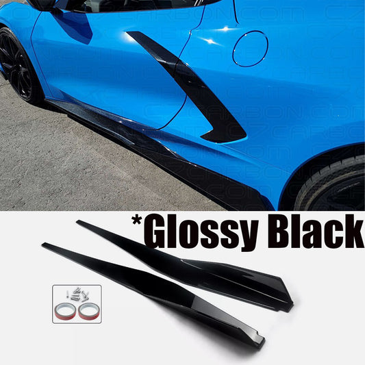 5VM Style Gloss Black Side Skirts Extension Panel Lip Fits 2020-2023 for Corvette C8