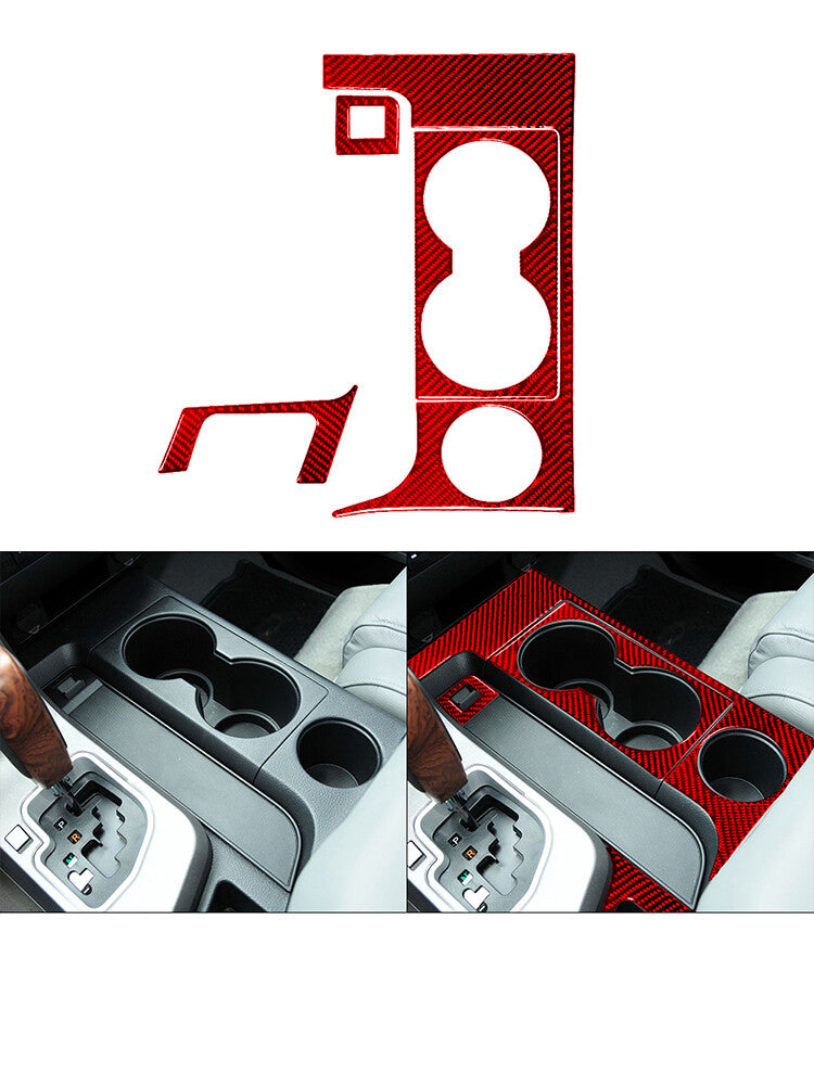for Toyota Tundra 2007-2013 Red 4Pcs Console Cup Slot Frame Trim Carbon Fiber