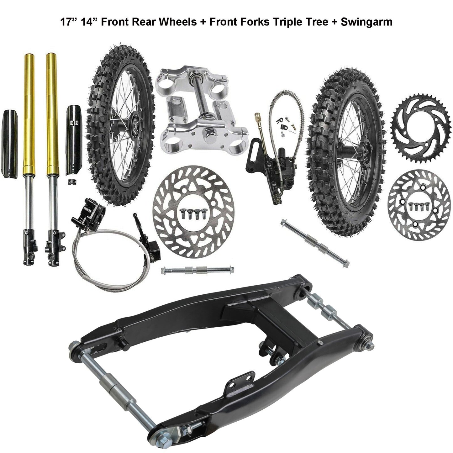 17 14 Wheels+ Front Forks Swingarm Kit 70/100-17 90/100-14 Tyre Pit Bike Trail