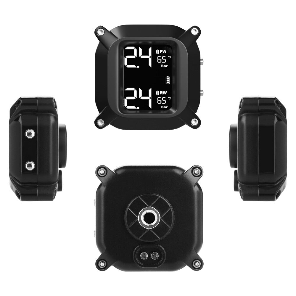 Tire pressure monitoring system with LCD screen and 2 external sensors for motorcycles