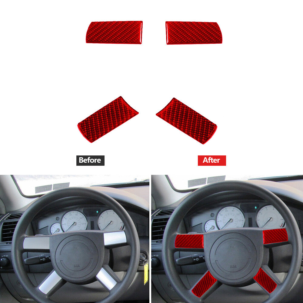 4Pcs Red Carbon Fiber Steering Wheel Button Cover Trim Type A for Chrysler 300