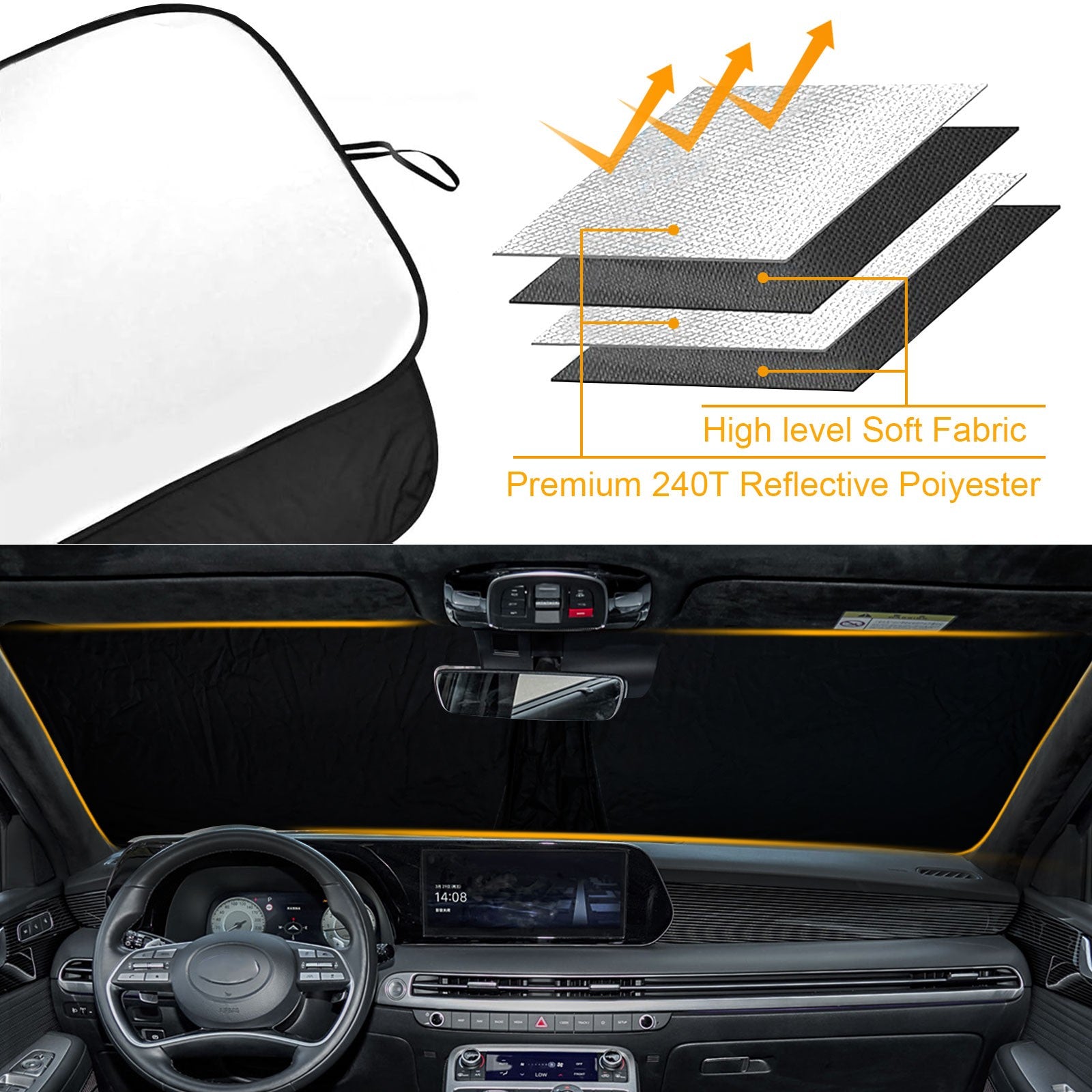4 Layers Sunshade Compatible with for Hyundai Palisade 2020-2025 Windshield Foldable