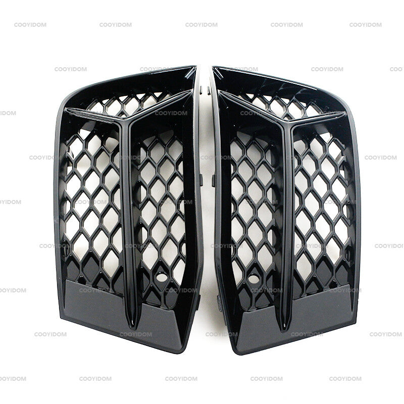 pair of fog light frames with honeycomb fog light frames in glossy black for Audi A3 2017-2020.