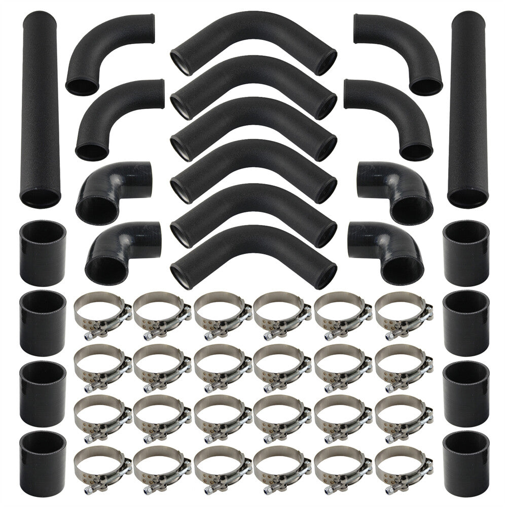 12PCS 2.5 63mm Universal Turbo Intercooler Pipe Piping+Silicone Hose Clamp Kit