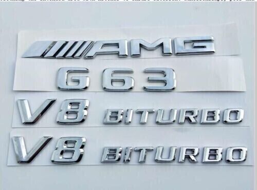 Chrome G63 AMG V8 BITURBO Trunk Embl Badge Sticker for Mercedes-Benz