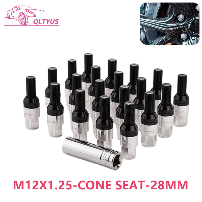20PC 28mm M12x1.25 Wheel Lug Bolt Cone for Seat Studs for Jeep for Chrysler for Dodge Silver