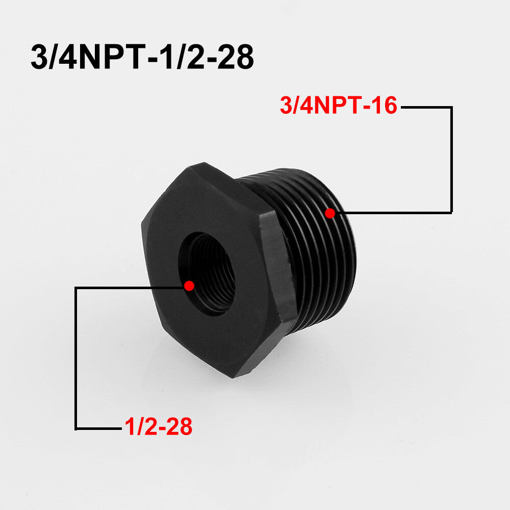 1/2-28 to 3/4 NPT Automotive Threaded Oil Filter Adapter Anodized Aluminum Black