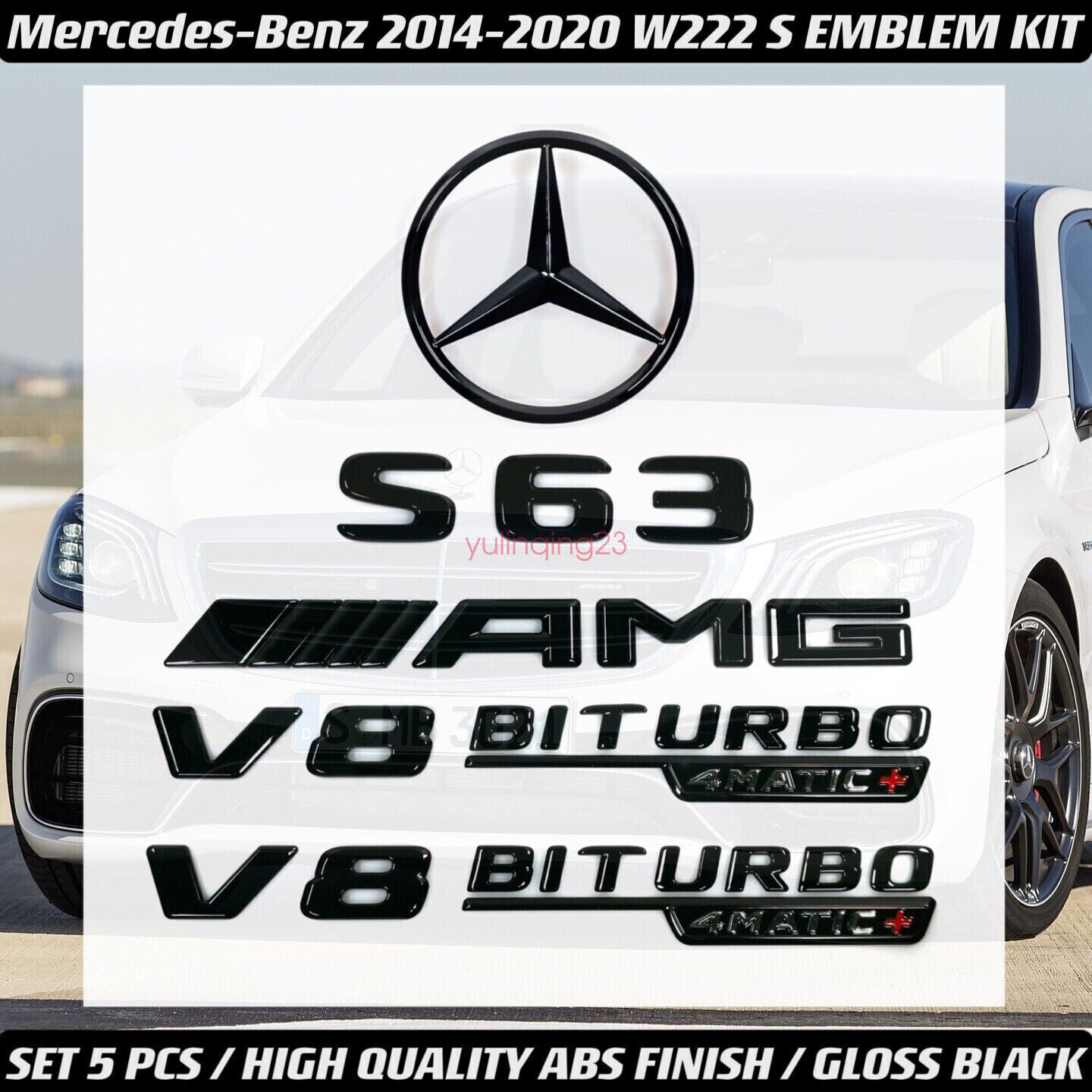 Suitable for W222 14-20 S63 Black Badge Sticker Trunk and Fenders