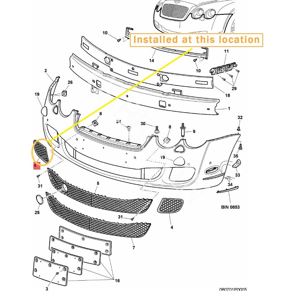 Suitable for Bentley 05-13 front bumper chrome grille right. equipment manufacturer: 3W5807682F