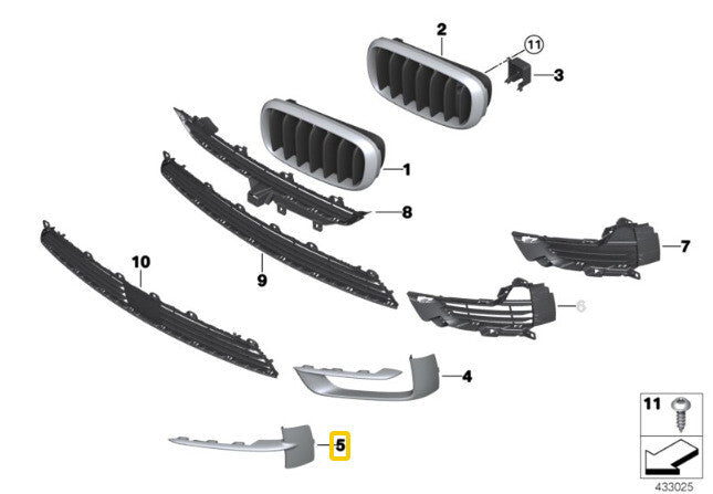 1 pair of new for BMW X5 F15 front bumper with pure black premium chrome grille 7325395