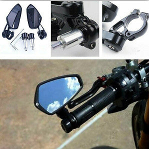 1 Pair 7/822mm Motorcycle Rear View Black Handle Bar End Side Rearview Mirrors