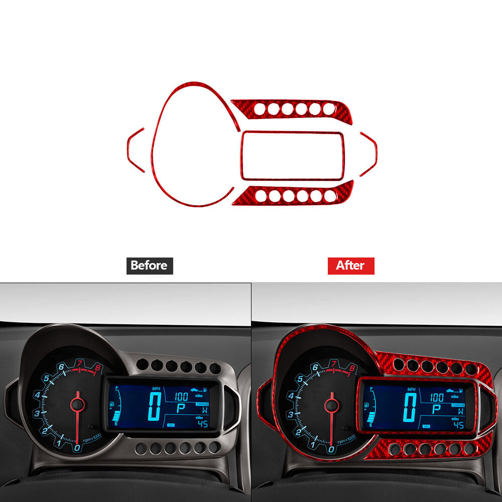6Pcs Red Carbon Fiber Speedmeter Accent Cover Trim for Chevrolet Sonic 2012-2016