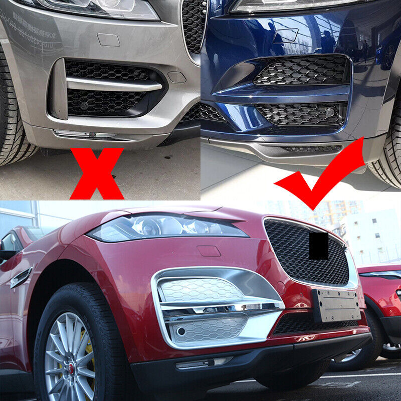 Chrome Front Bumper Fog Light Lamp Decor Cover Trims for Jaguar F-PACE 2016-2020