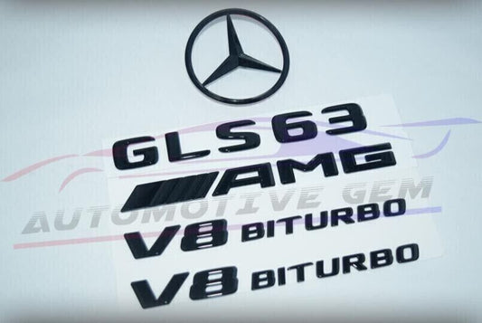 GLS63 AMG V8 BITURBO Rear Star Badge Black Badge Combo Set for Mercedes X166