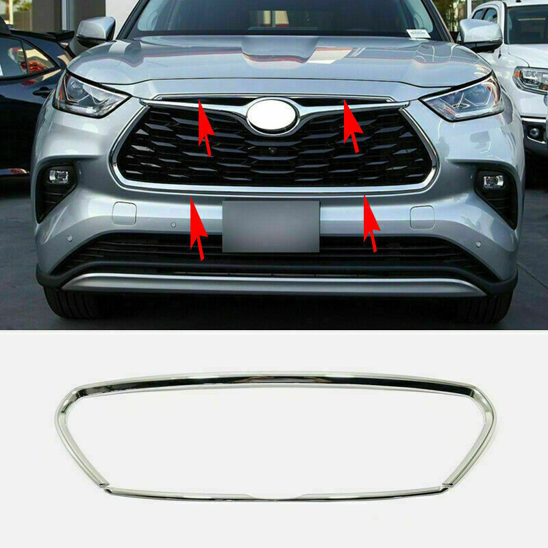 2P Chrome Front Center Grill Grille Frame Trim for Toyota Highlander 2020-2023