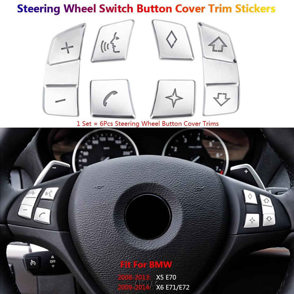6Pcs for BMW X5 X6 E70 E71 Car Steering Wheel Switch Button Cover Trim Stickers