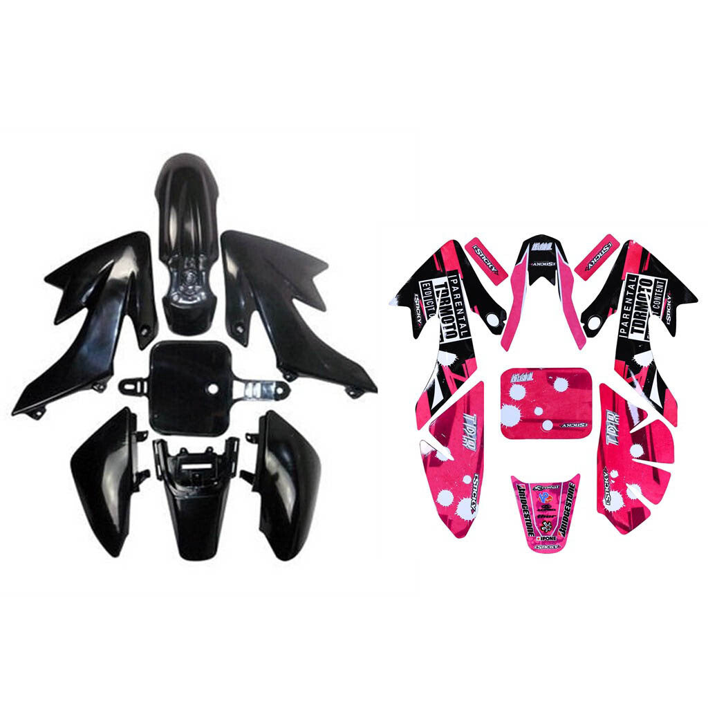 Black Plastics Fairing Pink Sticker Kit For CRF50 Dirt Bike Atomik 110cc 125cc