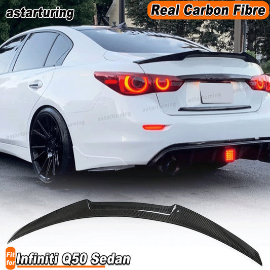 Fit for Infiniti Q50 Sedan 2014-20 REAL Carbon Rear Trunk Spoiler Lip Boot Wing