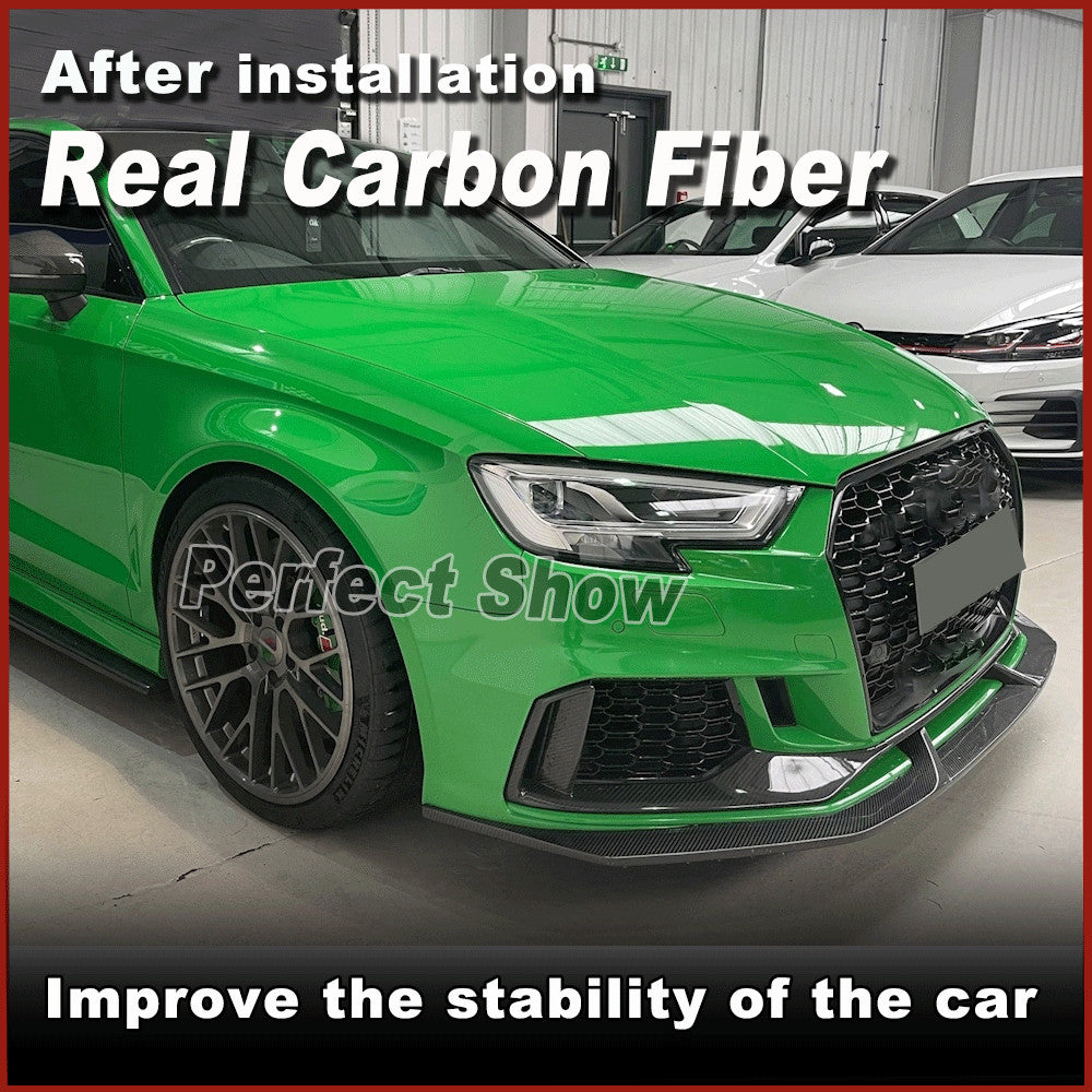 3PCS REAL Carbon Front Fog Air Vent Fins Cover Trim for Audi RS3 Sedan 8V 17-21