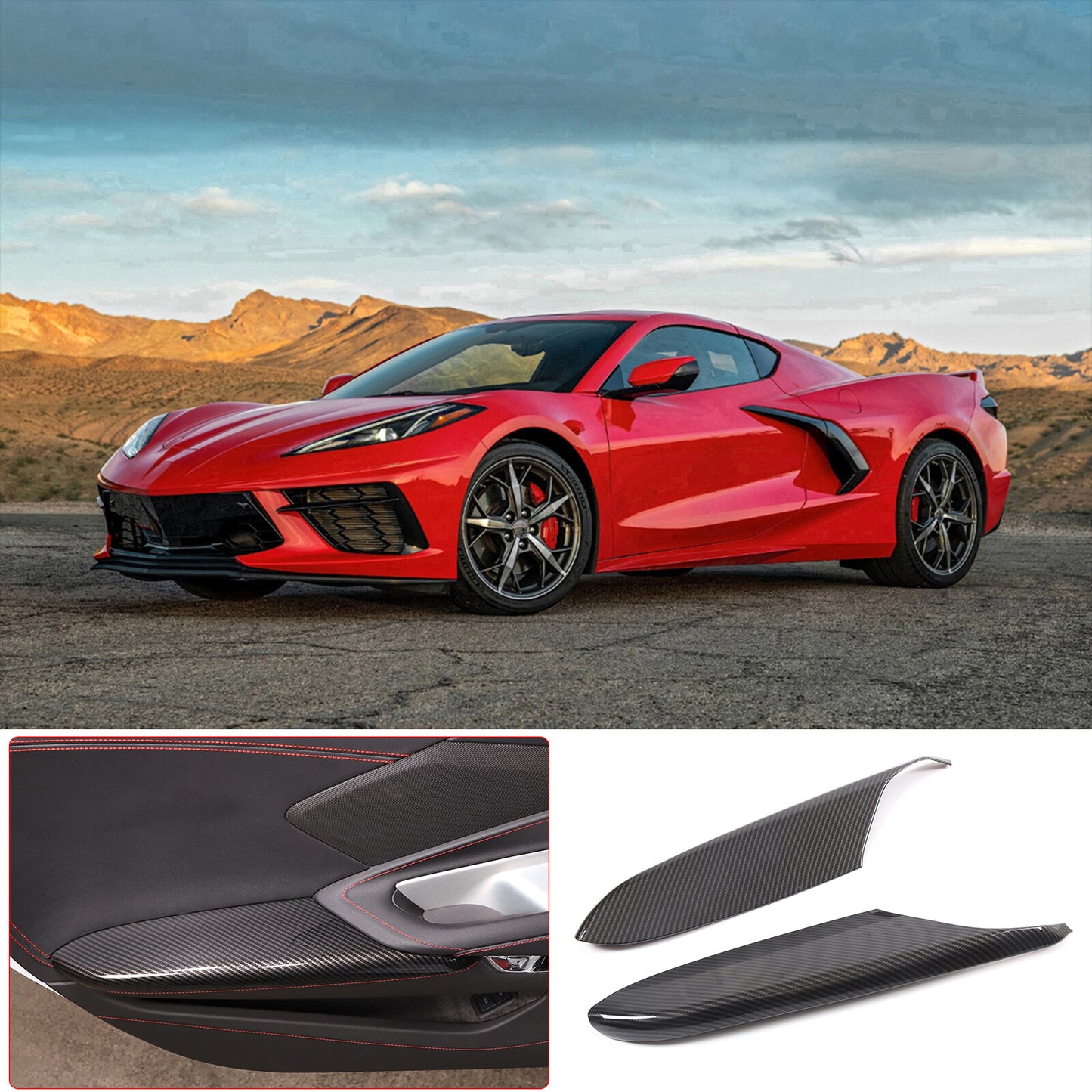 ABS Carbon Fiber Door Armrest Elbow Rest Trim Cover for Corvette C8 2020-2023